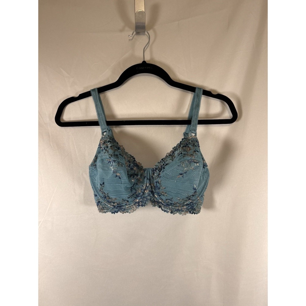 Wacoal Embrace Lace 32DDD Embroidered Underwire Bra Teal Floral 65191 - Picture 2 of 11